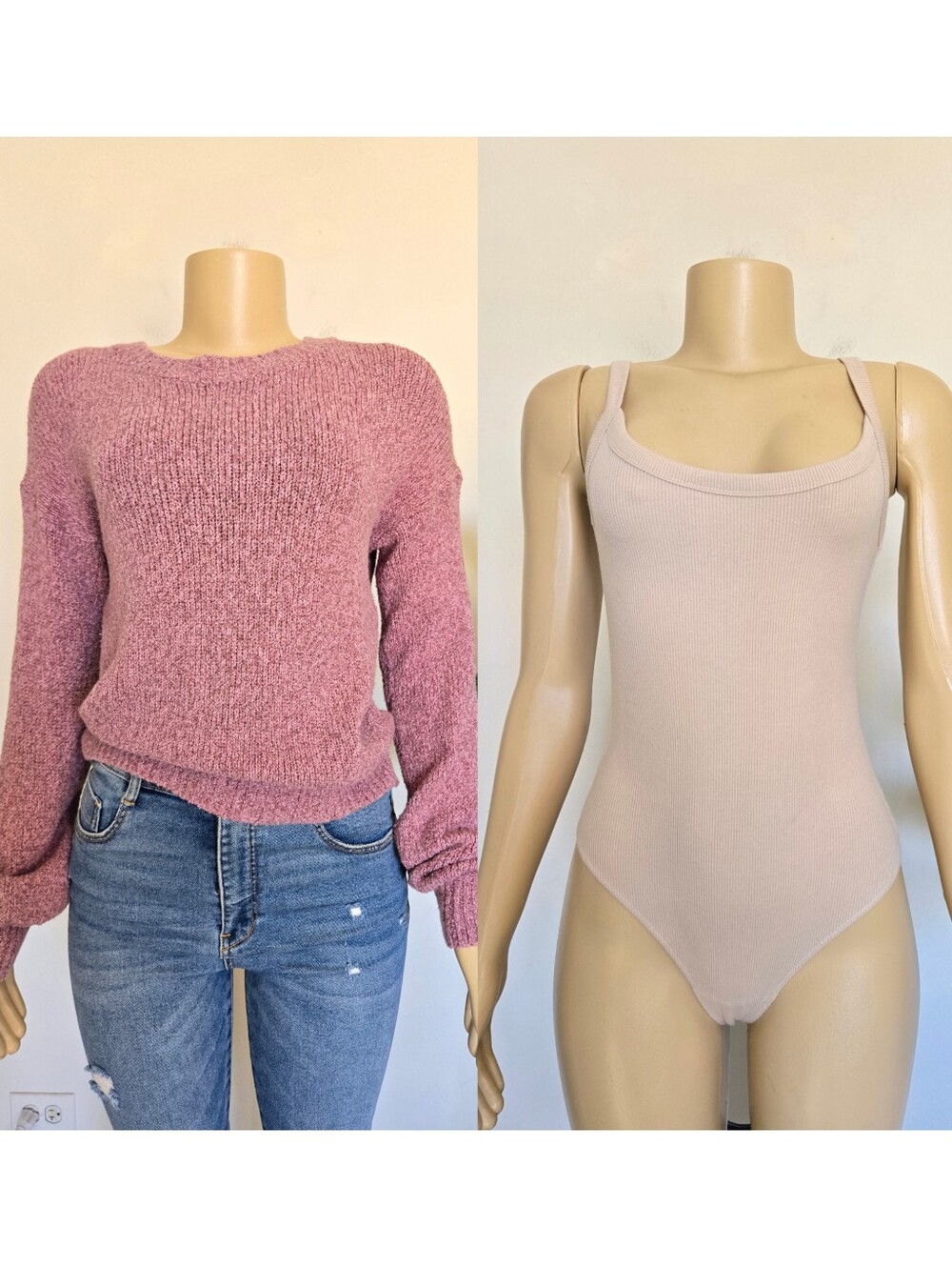A&F Set 2 Pieces Bundle Cotton Sweater And Bodysuit Size S Pink-beige Color